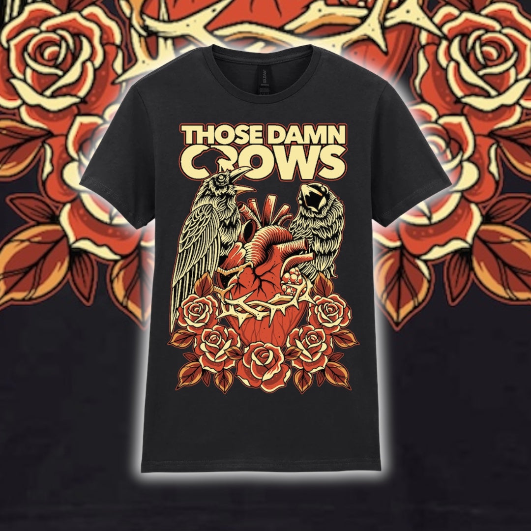 NEW Valentine Preorder.                    Women’s ‘Heart & Roses’ Crow Tee.